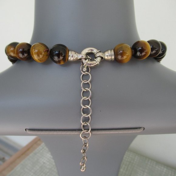 Genuine Natural Brown Tiger Eye Necklace 12mm Tiger's Eye Beads Hand Knotted 16" - Picture 3 of 6
